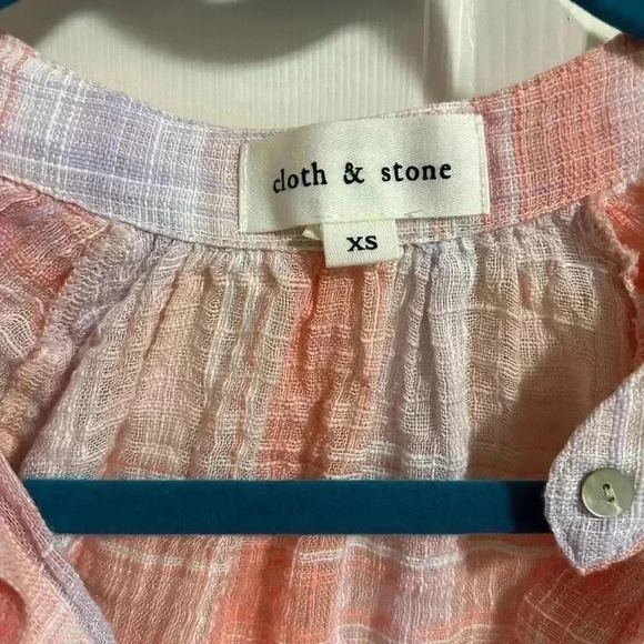 Anthropologie Cloth & Stone Shirred Raglan Blouse Plaid Size XS - Picture 4 of 6